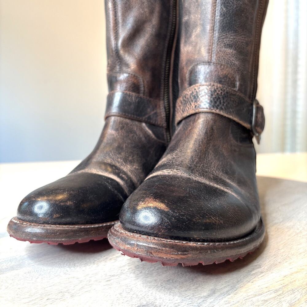 Bed Stu Cobbler Boots 8.5 Tall Riding Boots Distressed Brown Leather Zip Buckle - Picture 6 of 14